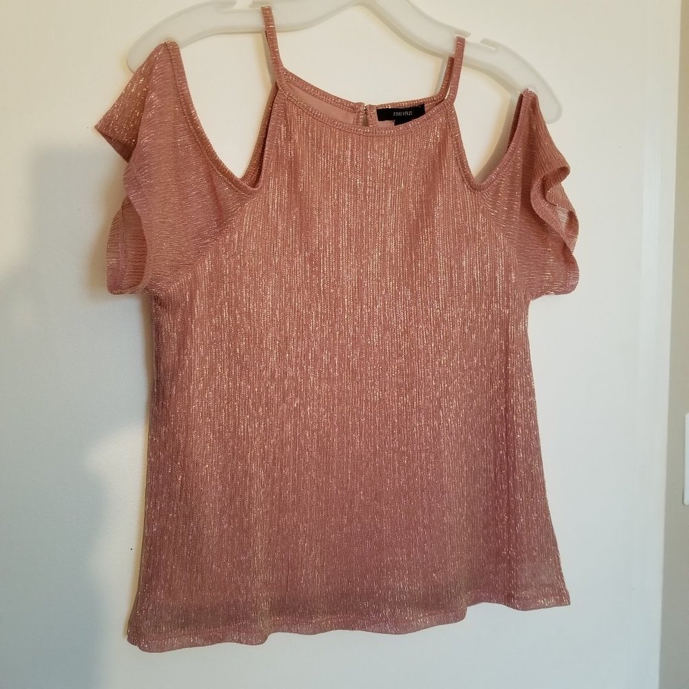 Forever 21 Cold Shoulder Rose Gold Top Size S